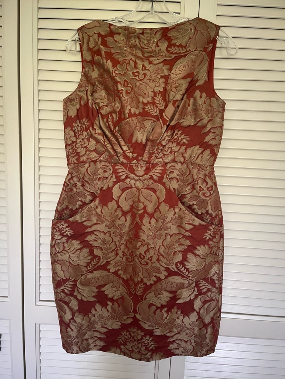 Vera Wang lavender label Brocade and Structure red Silk dress